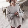 Dames Truien Mode Oversized Dames Herfst Winter Indie Warm Losse truien Dames Effen O-hals Lange mouw Gebreid Tops Boho Blauw