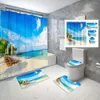 Shower Curtains Beach Curtain Set Palm Leaf Sea View Mediterranean Waves Summer Sun Ocean Printed Bathroom Decoration