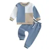Kläderuppsättningar Autumn Toddler Boys Fall Outfits Kontrast Färg Långärmad tröjor och Solid Pants Spring Clothes Set