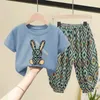 夏の綿の子供服セットボーイガールズスーツベビーセットTシャツパンツ2ピース幼児ラウンジウェアソフトトラックスーツ240326