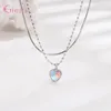 Pendentif Colliers Romantique Valentines Cadeau Bijoux Pour Femmes Dames Fine 925 Sterling Argent Double Couches Chaîne Avec Coeur Zircon