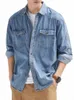 2023 nova denim cott camisa masculina lg manga preto azul gota ombro butt bolsos cowboy solto casual trabalho jeans camisas q7w5 #
