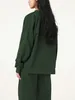 Kadınlar bluzlar Asimetrik Düğme Tasarımı Salıncak Boyun Blonu 2024 Sonbahar Bayanlar Vintage Uzun Kollu Yeşil Moda Gömlek Tops