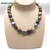 Pendants 12mm To 15mm Grey Brown Coffee Mixed Baroque Irregular Seedless Rough Face Pearls Freshwater Choker Attention Necklace OT Clasp