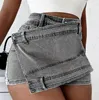 Short en jean irrégulier pour femmes, jupe d'été taille haute, Mini jupe en jean bleu Sexy avec poches