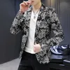 men's Blazer Fi Floral Print White Black Busin Casual Coat Banquet Wedding Party Dr One Butt Male Slim Suit Jackets 49Gy#