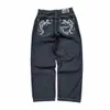 Y2K Jeans américains New Harajuku hip-hop imprimé brodé jeans lâches pantalons en denim mâle gothique taille haute pantalon large E78s #