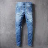 Biker Pant Jeans Homme Marque De Luxe High Street Skinny Jeans Hommes Tendance Bleu Ripped Jean Stacked Jean Hole Spijkerbroeken Heren 84dc #