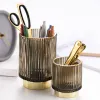 Bins Gold Margin Thickened Glass Storage Bucket Dark Green Pen Holder Storage Jar Cup Makeup Brush Bucket Tabletop Vase Storage Box