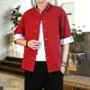 2024 Summer Crane broderi Top Traditial Chinese Style Mens Vintage Half Sleeve Linen Shirts Madarin Collar Kungfu Shirt W86K#