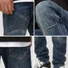 Fi Designer hommes jean rétro bleu élastique coupe ajustée épissé déchiré jean hommes Streetwear Hip Hop patché motard pantalon Hombre l173 #