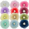 Hair Accessories 60 Pcs/lot 3.15" Inch Burned Edge Sheer Organza Camellia Flower With Pearl Rhinestone Center You Choose Colors