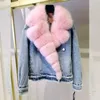 2022 Heißer Verkauf Custom Fox Pelz Mantel Übergroße Mode Denim Pelz Jacke Frauen mit Pelz Kragen