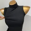 Kvinnors tankar Turtleneck ärmlös tank toppar kvinnor ulzzang solid casual mode feminin bekväm sommar enkel all-match koreansk