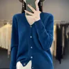 Spring Autumn V-Neck Wool Sticked Cardigan Women's Loose Large Size Soft Sweater All-Match Jacket Pure Color Basic Ladies Blus A9QW#