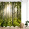 Shower Curtains Forest Curtain Rainforest Number Wood River Green Nature Scenery Mountain Print Home Bathroom Decoration With Hooks