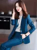 Frauen Blau Marine Schwarz Formale Blazer Hosenanzug Weibliche Feste Jacke und Hose 2 Stück Set Für Büro Damen Winter arbeitskleidung M7tA #