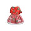 Dog Apparel Christmas Dress Elegant See-through Mesh Pet Xmas Tree Pattern Bells Print Festival Skirt For Party