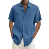 Однотонная льняная блузка, мужская мешковатая блузка с короткими рукавами, летние удобные повседневные свободные праздничные рубашки из чистого хлопка и льна, футболки 50l7 #