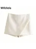 Willshela Femmes Fi Asymétrique Shorts Jupes Taille Haute Poches Arrière Fermeture À Glissière Latérale Vintage Femme Skort Solide 05hG #