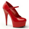 Dansschoenen 15CM Sexy Ultra Hoge Hakken Dames Mooie Enkele Rode Patent Platform Mary-Jane Met 5 3/4 Inch