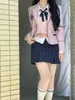 Взрослые женщины, японская корейская студенческая униформа JK, костюмы, осенне-зимняя рубашка, свитер, жилет, плиссированная юбка, школьные платья для девочек 240325