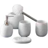 Set White Ceramic Badrum Set Wash Set toalettartiklar Tillbehör Badrum 5 -stycken Set Lotion Bottle Mouth Mouth Soap Dish Toalett Borste