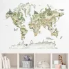 Stickers Watercolor World Map Animals Wildlife Wall Stickers Removable Vinyl Wall Decals Print Kids Room Playroom Interior Home Decor