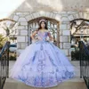 Lätt lila quinceanera klänning 2021 från axelapplikationerna paljetter bow prinsessan söt 16 bollklänning vestidos de 15 a OS225V