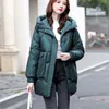 new Women Medium-length Quilted Cott Padded Coat Winter Parka Glossy Down Hooded Wadded Jacket Loose Thick Warm Lady Outerwear c17w#