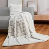 Blankets Cozy Bliss Faux Fur Throw Blanket For Couch Warm Plush Striped Sofa Bedroom Living Room 60 80 Inches Beige