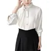 Blouses Femme Français Élégant Satin Soie Chemises Automne Col Irrégulier Boutons Blouse Décontractée Bureau Femme Blusas Femininas Elegantes