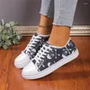 Casual Shoes Plus Size 43 Women's Flat 2024 Sunflower Print Lace Up Canvas Outdoor Versatile Walking Vulcanized