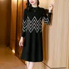 Casual Dresses And Autumn Winter 2024 Mid Length Long Sleeve Woolen Undercoat Dress Black Thickened Warm Knitted Shirt