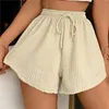 Pantalones cortos de mujer de verano de alta elasticidad con cordones y cordón de pierna ancha para el sudor Fitn pantalones cortos para correr pantalones deportivos grandes informales sueltos L8J1 #