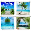 Cortinas de chuveiro Seaside Sea Sunny Beach Coconut Tree Print Cortina de banheiro Frabic Banho de poliéster à prova d'água com ganchos