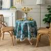 Tischdecke Baumwolle Leinen Amerikanische Retro Jacquard Runde Tischdecke Blaue Chrysantheme Café Dekoration Kaffee Abdeckung