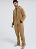 Männer Solide Flanell Pyjamas Overalls LG Sleeve Homewear 2021 Overalls Hoode Nachtwäsche W8RY #