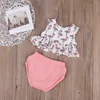 Kläder set 2st/set 2024 Söt född spädbarn baby flicka kläder ärmlös flamingo ruffles t-shirt bloomer bottnar outifts sunsuit