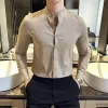 Camicia a righe di alta qualità per uomo Lg manica colletto alla coreana camicie casual Busin ufficio sociale Dr camicia uomo abbigliamento 2023 17Xu #