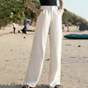 Lucieever Summer Cott Linen Pants Women Tase Zipper Białe szerokie nogi spodnie Kobieta swobodnie luźne proste spodni Kobieta i7th#