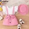 Set di abbigliamento Prowow Vestiti per bambina per bambini Vestito con volant Top e fiocchi Gonna con bretelle rosa Moda Estate Neonata per bambini