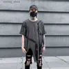 Men's T-Shirts 2023 Summer Asymmetric Design Splash-ink Gothic Hip Hop Long T-shirt Mens Techwer Vintage Punk Short Sleeve Tees Tops Streetwear24328