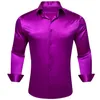 Camicie di lusso per uomo in raso di seta tinta unita rosso verde giallo viola slim fit camicette maschili colletto rovesciato top casual T3E7 #