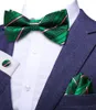 Noeuds papillon Hi-Tie Jacquard rayé vert papillon soie hommes cravate Hanky bouton de manchette pré-noué noeud papillon pour homme d'affaires fête de mariage en gros