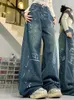 Jeans pour femmes UETEEY Femme Denim Pantalon Chic Mop Peint Y2K Lavé High Streets Wide Leg Losse Mode Pantalon pleine longueur