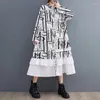 Casual Dresses European American Print Patchwork Edible Tree Chic Girl's Autumn Blue Dress Fashion Women Spring Rufle