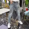 Jeans pour hommes Stretch Skinny Pantalon élastique Homme Cowboy Pantalon Slim Fit Tight Pipe Graphic avec Rhinestes Goth Y2k Streetwear XS A16d #