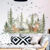 Stickers Forest Animals Mountain Green Tree Flying Bird Wall Stickers for Kids Room Nursery Kindergarten Decration Wall Decal