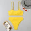 Women's Swimwear Sexy Solid Yellow Bikini Mujer High Cut Pleate Swimsuit Separate Beach Bathing Suit Waist Biquini